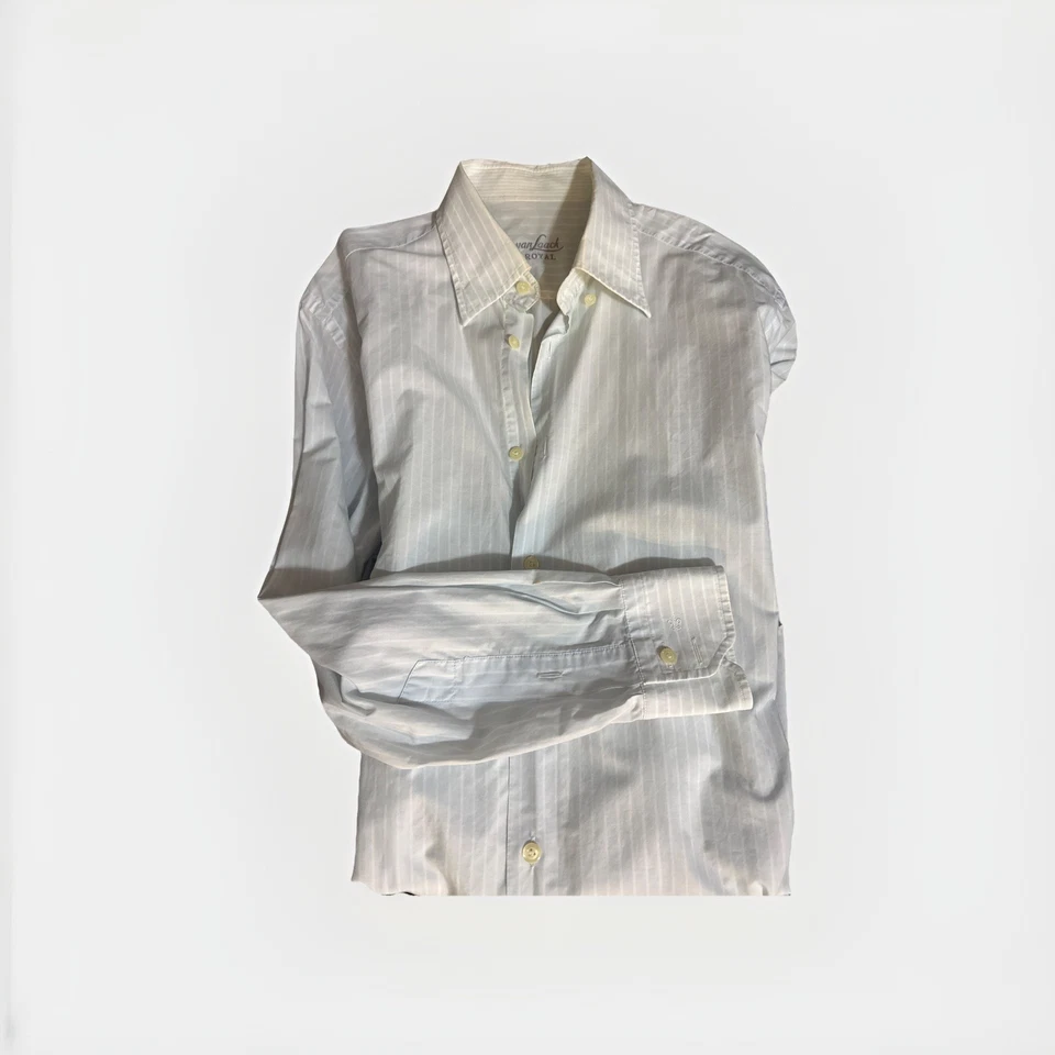 Van Laack Royal Cotton Button Down Dress Shirt Men's Size 40 Blue White Striped - Image 3 of 3