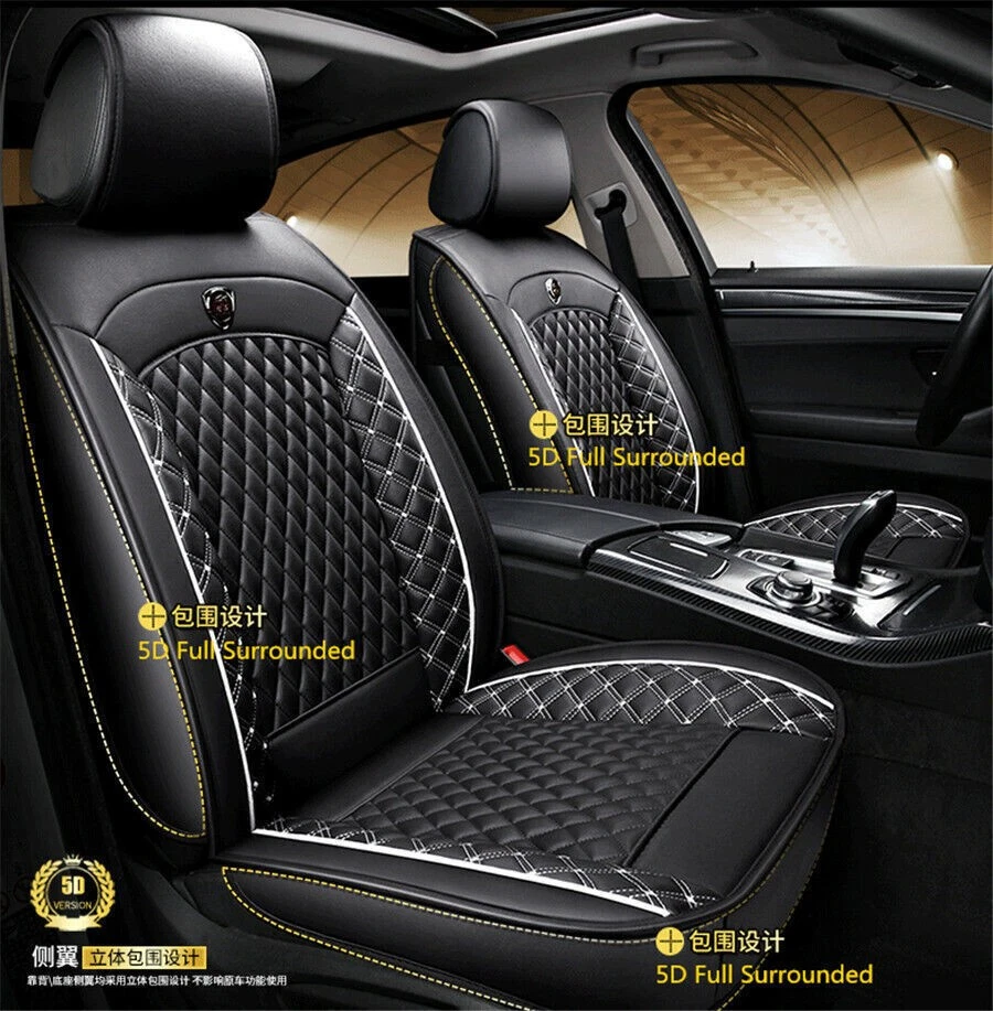 Black PU Leather Car Seat Covers Luxury interior Full Set Front & Rear USA SHIP - Image 2 of 4