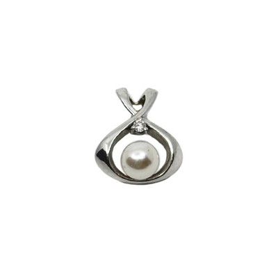 Sultan 14K Solid White Gold Diamond Saltwater Akoya Pearl Pendant Na Hoku Hawaii