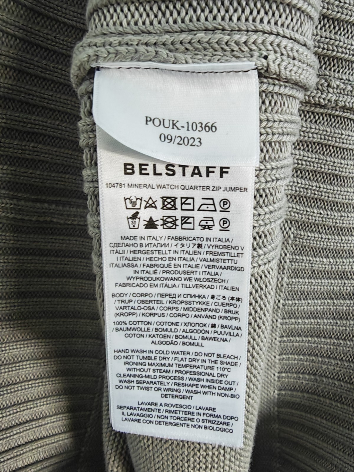Belstaff Mineral Watch Quarter Zip Jumper Mens XL Grey Cotton Made in Italy image 5