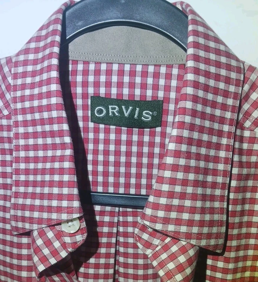 Orvis Long Sleeve Button Front Shirt Plaid RN#70534 Red White Plaid Medium - Image 2 of 4