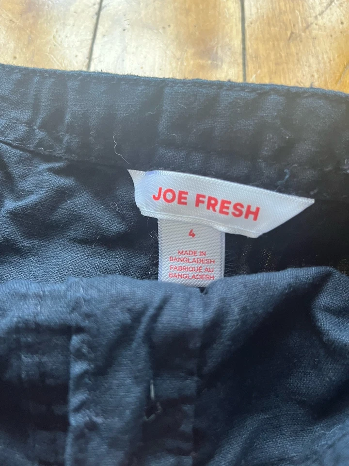 Joe Fresh 亚麻棉纽扣绑带长款黑色裙女式 4 码 — 第 3/4 张图片