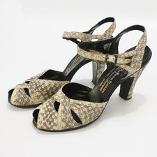 Vintage 40's Snake Skin Sling Back Peep Toe Shoes / Heels / Troylings / Size 7.5