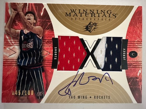 2003 UD SPX Yao Ming Winner Materials 3 color Game Used Jersey On Card Auto /100