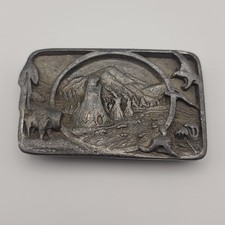 VTG 1983 Siskiyou Buckle Co. American Indian Tribute Pewter Belt Buckle BROKEN