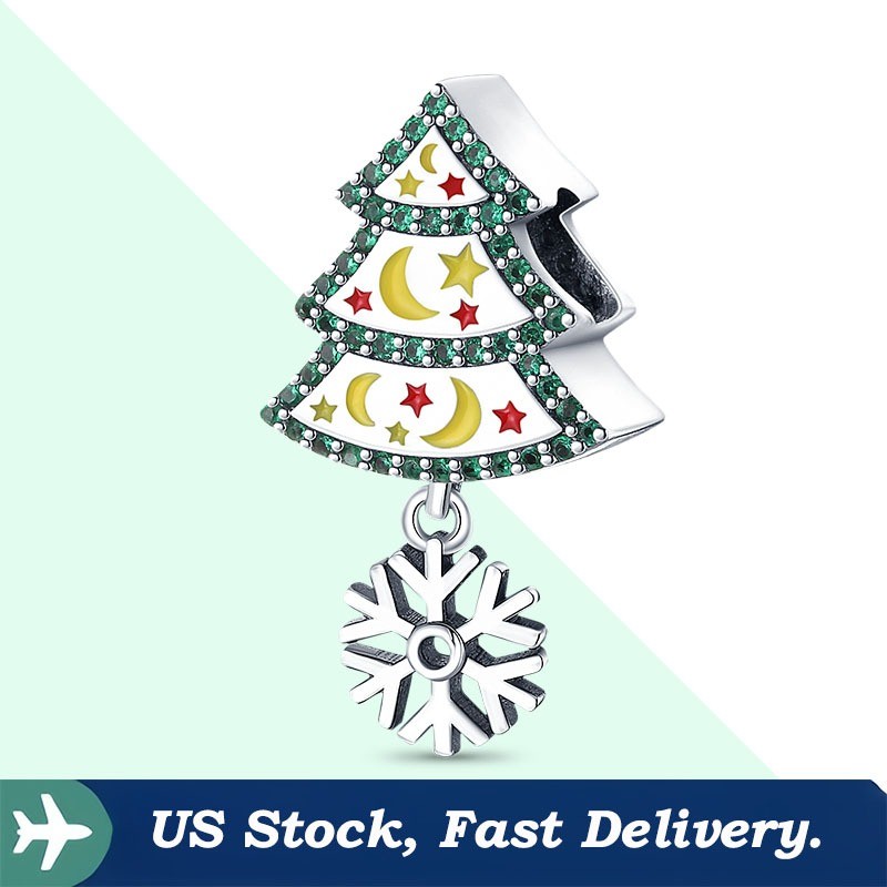 KUNSIR 925 Sterling Silver DIY Charm For Bracelet Christmas Tree Bead Charm