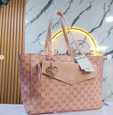 Bebe Tanya Monogram Tote Blush with Pouch – Stylish Large Logo Shoulder Bag