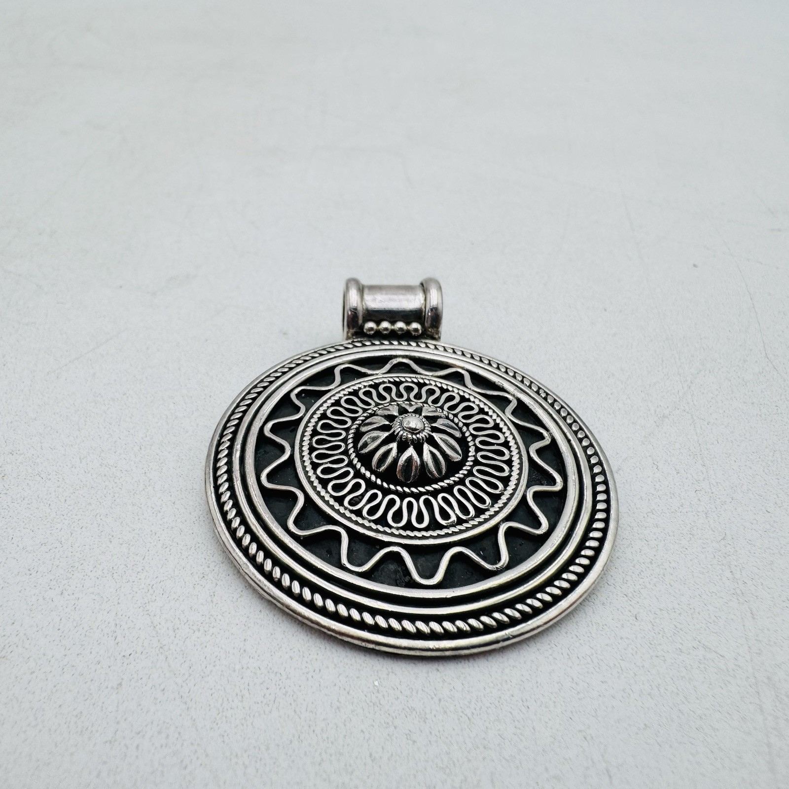 Sterling Silver dp Doug Paulus India Repousse Mandala Style Pendant Charm VTG