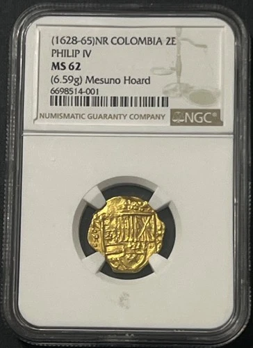 Mesuno Hoard 2 Escudo Minted in Colombia NGC Grade MS 62 (1628-65) Philip IV