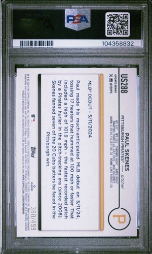 Aggiornamento Topps 2024 Paul Skenes Green Crackle Foil Board Rookie Debutto /499 PSA 10 - Foto 2 di 2