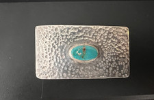Vintage Artisan TF Hammered Sterling  Turquoise Belt Buckle