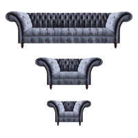 Hellgraue Chesterfield Couchen Designer Sitzgarnitur Viersitzer Sessel