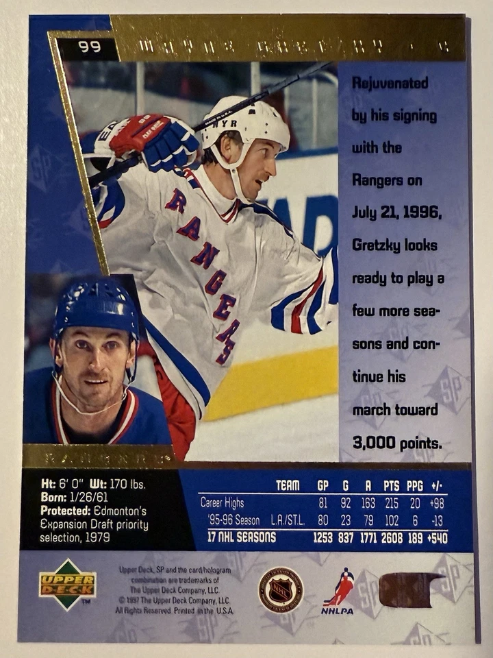 1996-97 SP Wayne Gretzky (Sample) #99 HOF - Image 2 of 2