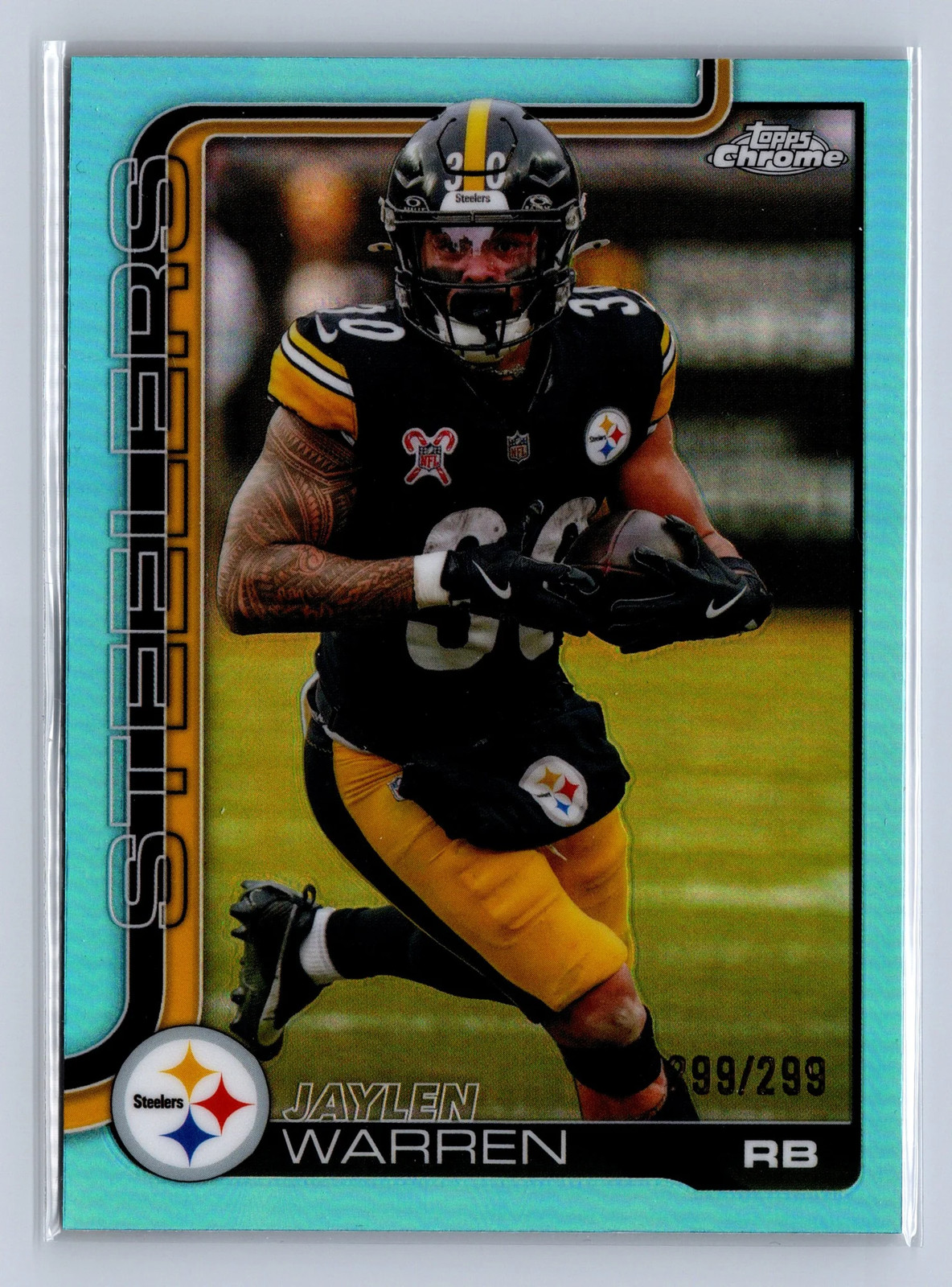 2025 Topps Chrome Jaylen Warren Aqua Refractor /299 #253