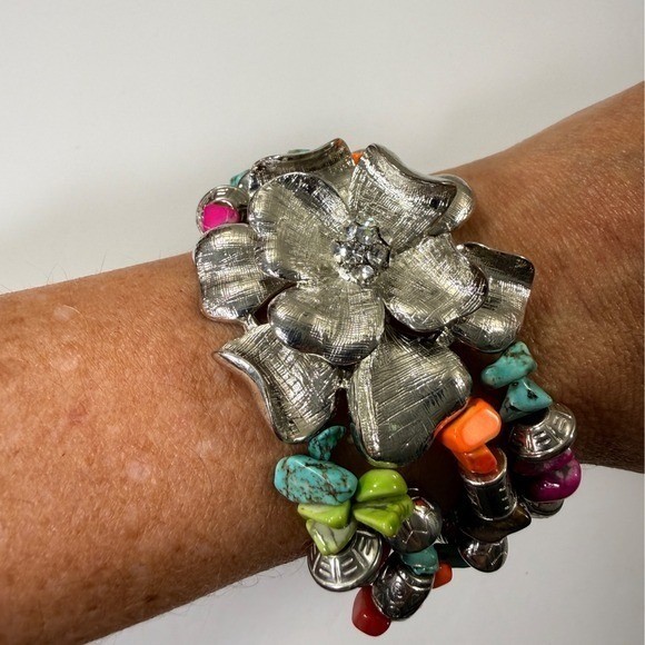 Multi Strand Bracelet Beaded Stacking Silver Tone… - image 3