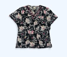 Disney Dumbo Women  s Black Scrub Top MEDIUM Elephant Cute Stars