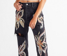 Free People NWT Gorgeous Funky Boho Butterfly Jeans NEW