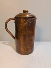 COPPER COFFEE POT. SIMPLE UTILITARIAN DESIGN, USED ANTIQUE WEAR AND PATINA.