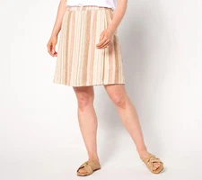 #AE 2057 Denim & Co. Naturals Petite Striped Linen Blend Skort Size LP