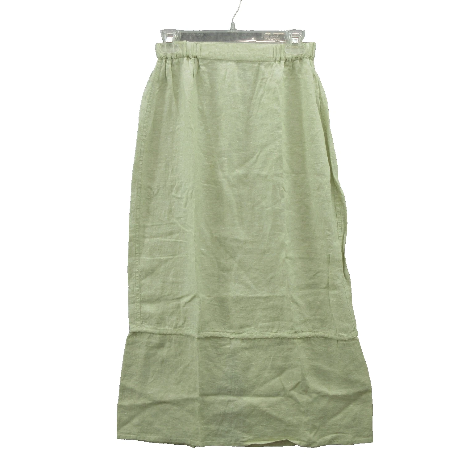 FLAX Designs Women's Straight Midi Skirt S Green 100% Linen Pleated Pull On New