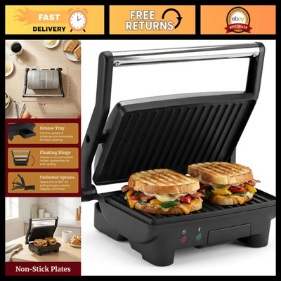 2-in-1 Panini Press & Indoor Grill, Stainless Steel, Non-Stick, Easy Clean, Comp