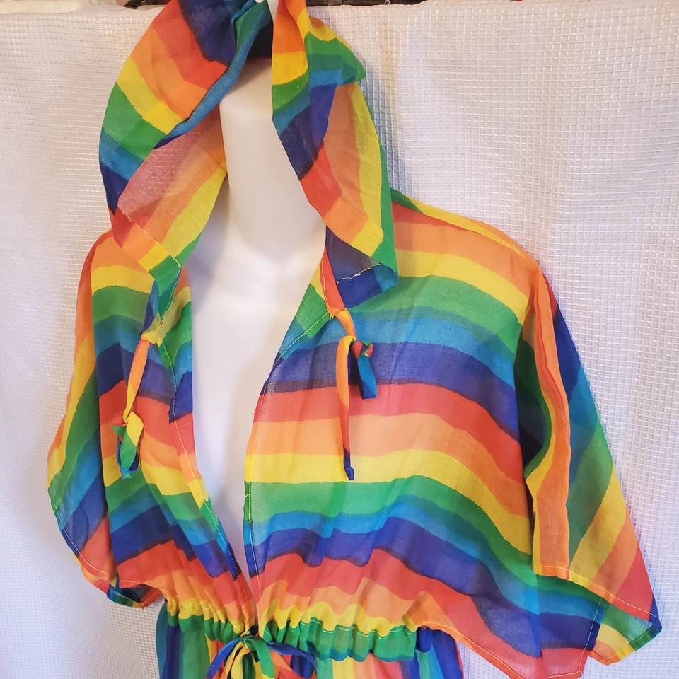 Raro Vintage Capucha Arco Iris Natación Cubrimiento Talla Pequeña Playa Verano Hippie Festival Foto 2 de 4