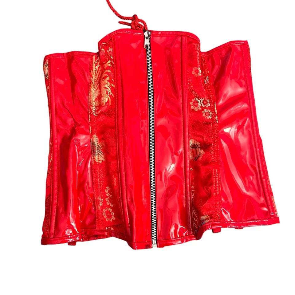 Красный цветочный под грудь силуэт молнии спереди Shapewear корсет Sz S - Изображение 2 из 4