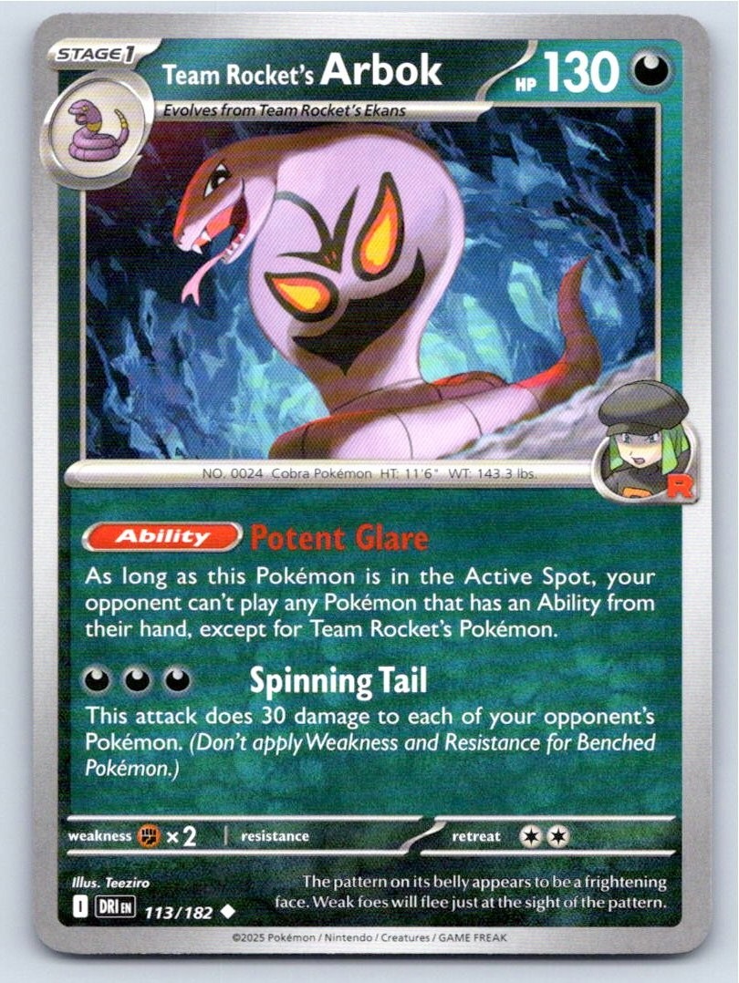 2025 POKEMON TEAM ROCKET'S ARBOK DESTINED RIVALS 113/182 UC NM A55845 FREE S&H