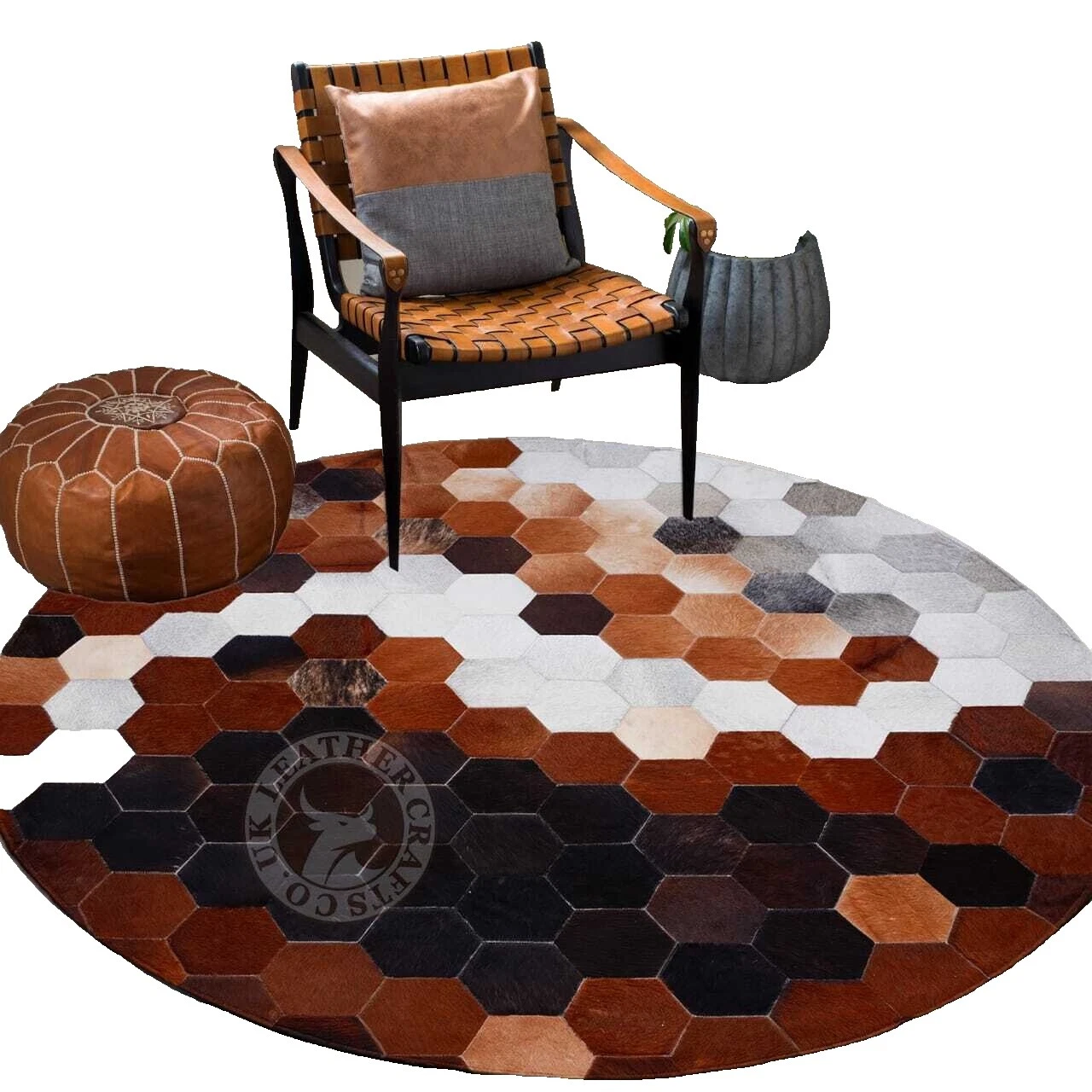 Negro Cuero moderno, alfombras de piel de oveja y piel