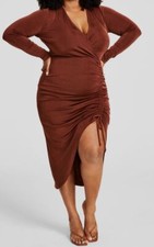 Nina Parker Women Brown Ruched Slinky Dress Plus Size Size 0X