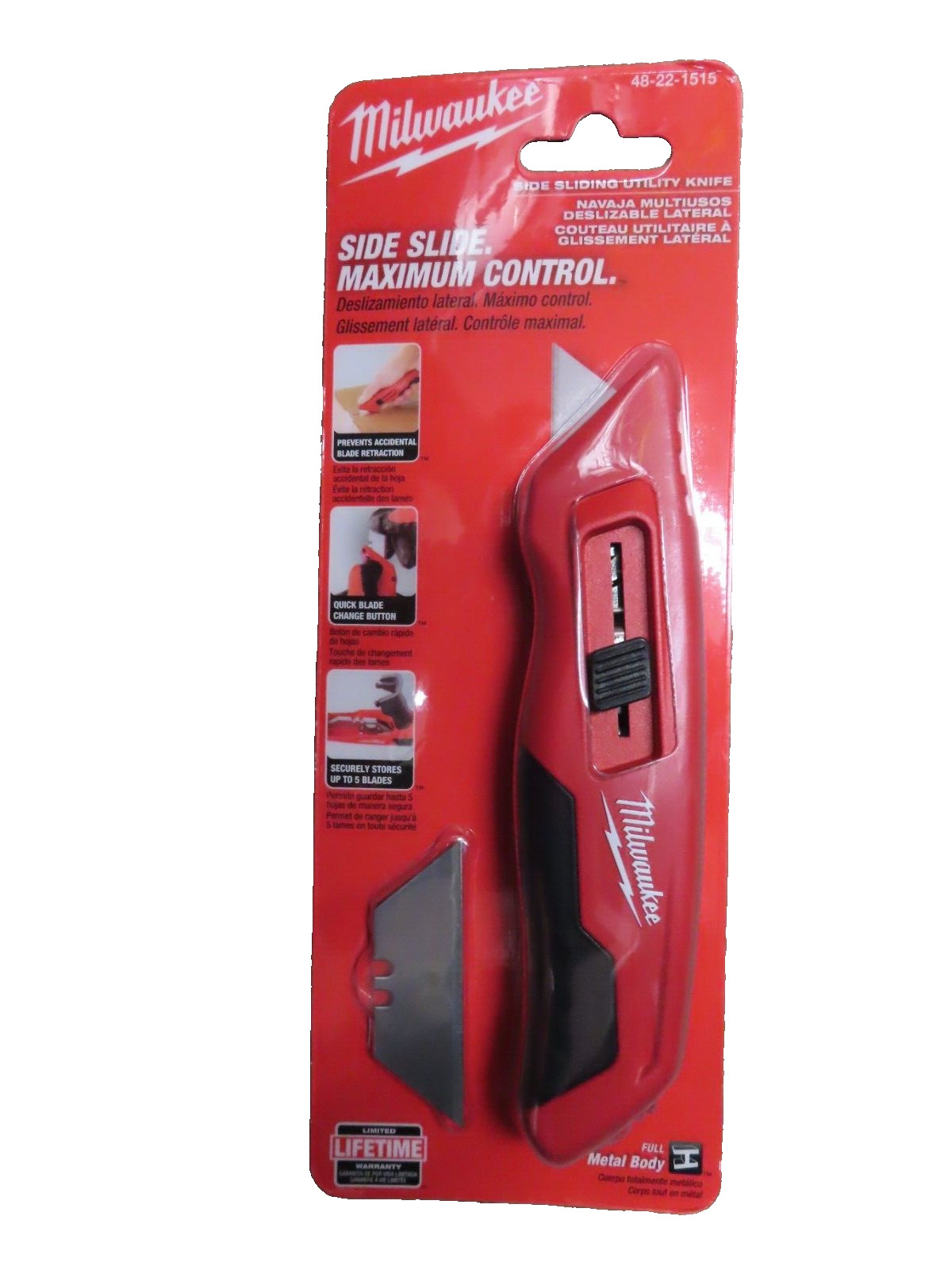 Milwaukee Side sliding utility knife with blade storage  # 48-22-1515   NEW