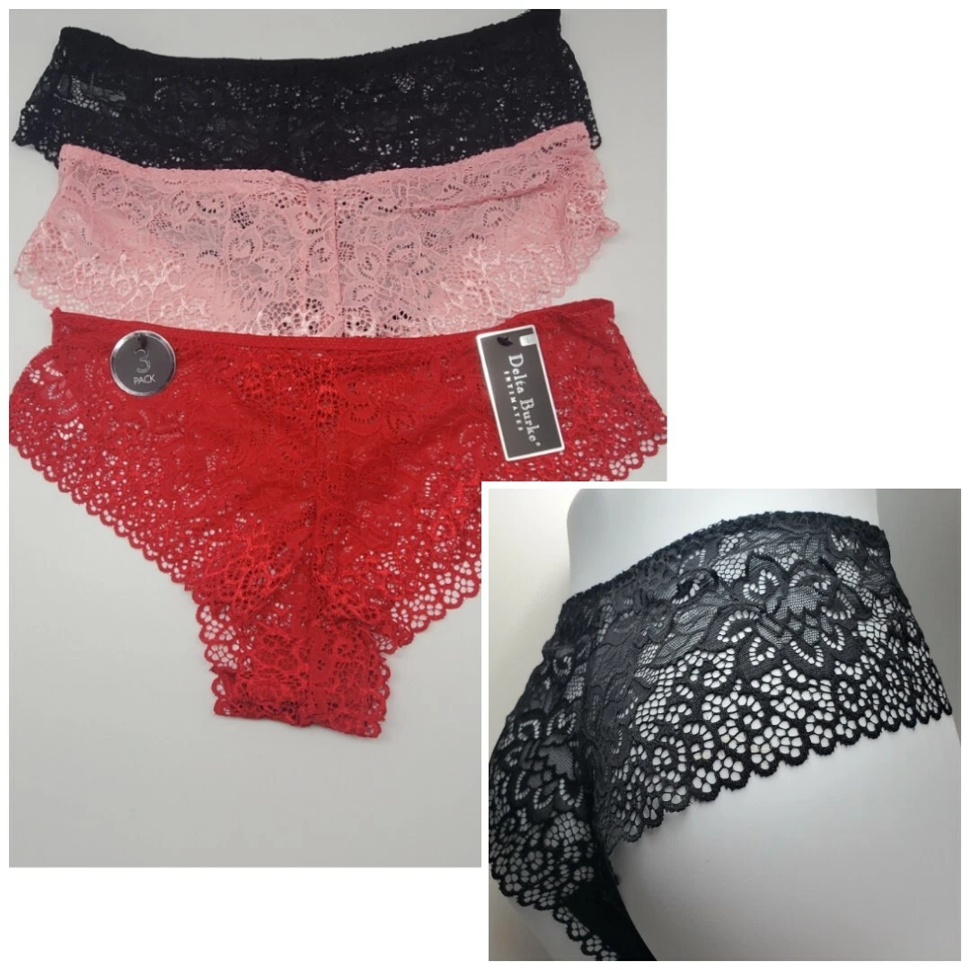 DELTA BURKE 3-Pack Women's L/XL/2XL Lace Panties Black/Red/Pink $32