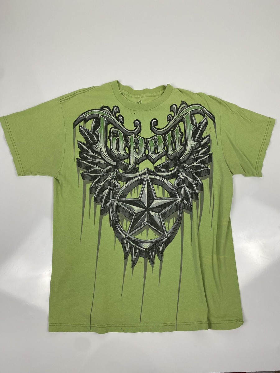 Vtg 00s Tapout Shirt All Over Star Bleeding Melting Green L