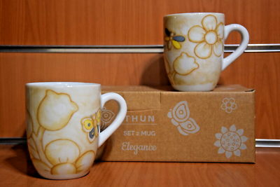 THUN Lot De 2 Tasses Élégance - Porcelaine Émaillée Avec Poignées Papillon