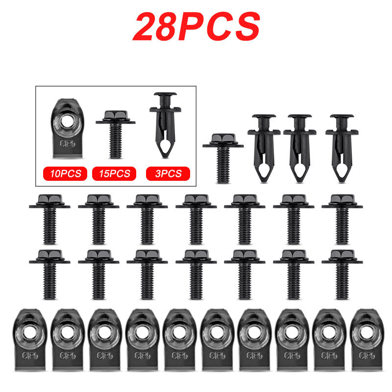 28× Car Engine Splash Shield Bumper Hardware Kit Body Bolt Screw nut Clip Rivet