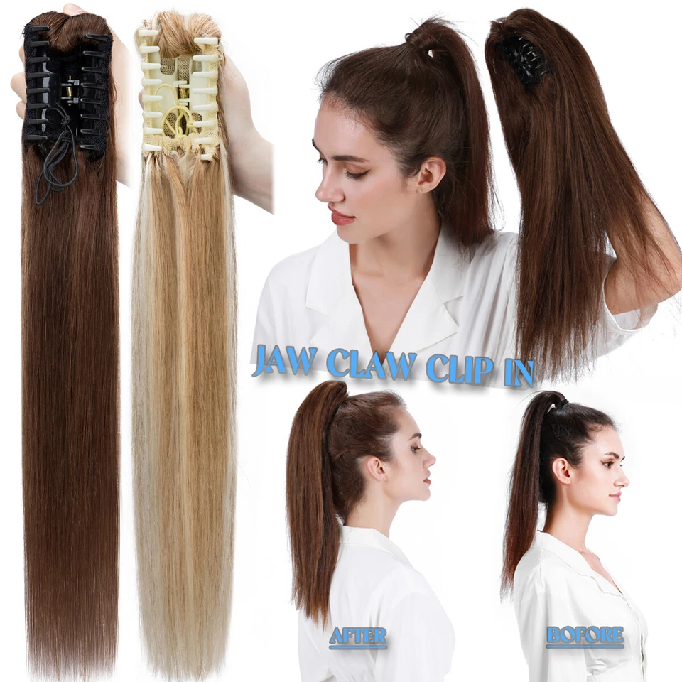 100% Human Hair Ponytail Extensions  Pony Tail Remy Wrap Around Claw Clip in US - Image 4 of 4