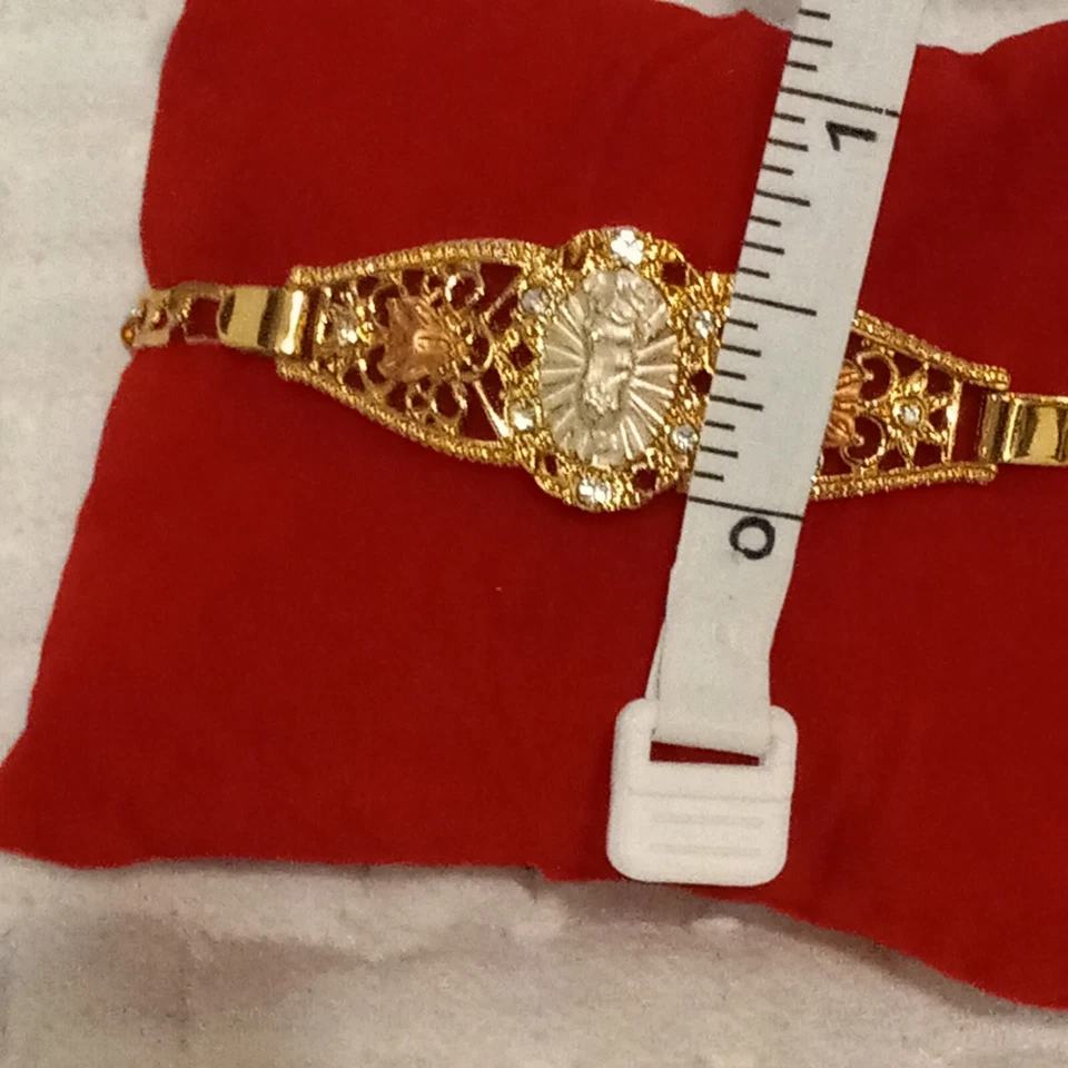 Pulsera Italia 750 llena de oro con circón cúbico blanco Virgen de la Guadalupe Foto 4 de 4