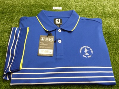 FootJoy Men's Breton Stripe Pique Golf Shirt C.C. Logo Blue/White Large 28058