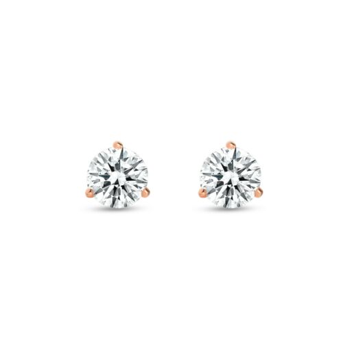 1 Ct Round Cut Created Diamond Earrings Studs Real 14K Rose Gold Martini Push - Picture 2 of 3