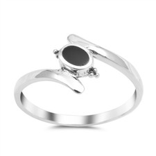 Sterling Silver Oval Black Onyx Bypass Ring - Free Gift Packaging