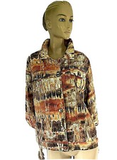 NWOT CHICO'S ABSTRACT PRINT METALLIC LINEN 3/4 SLEEVES JACKET SIZE 3/XL