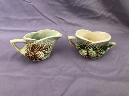 1940’s McCoy Pottery Pinecone Sugar Bowl & Creamer