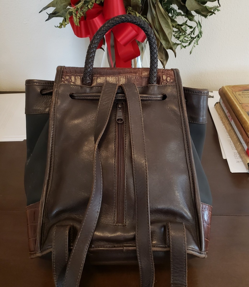 Vintage Brighton Monica Backpack Croc Embossed Leather Rare  display picture 1