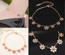 Rose Gold Stainless Steel Anklet Foot Jewelry Daisy Flower Ankle Bracelet PE13