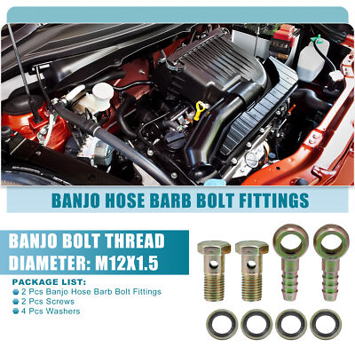 Banjo Bolt M12x1.5 10mm Car Banjo Bolt Hose Barb Fitting Adapter (Set of 2)