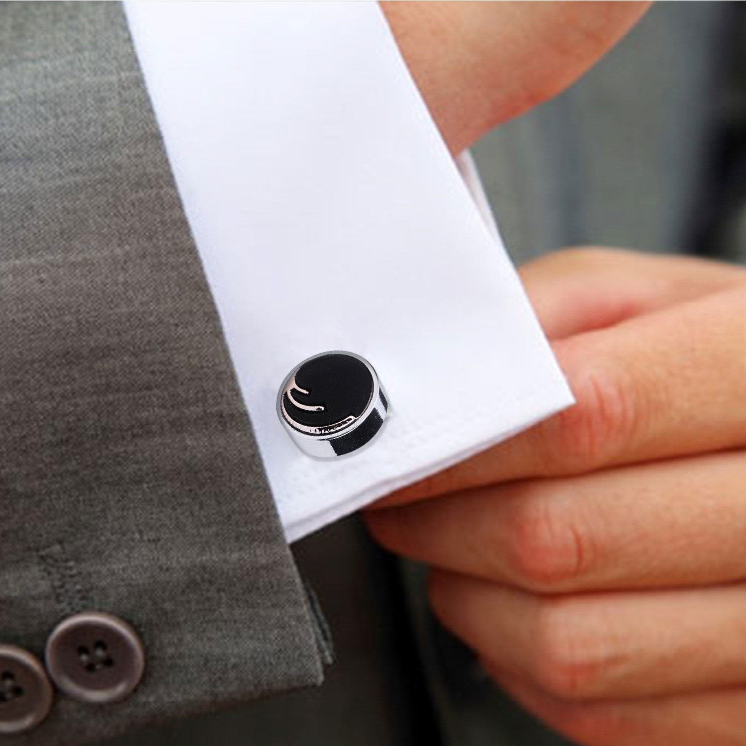 6PCS Cufflinks Button Shirt Men Black Dome Round Circle Jewelry Set