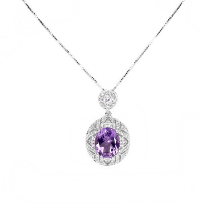 Boucles D'oreilles Argent 925 Avec Améthyste Ovale 11x9mm - Pierre Naturelle, Violet Profond