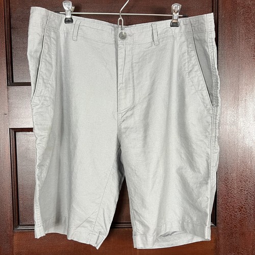 Calvin Klein Shorts Herren 36 Leinenmischung Flatfront hellgrau Taschen Logo "