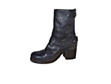 FRYE  Boots Women?s Black Leather Moto Size 7 B Rear Zip Biker Motorcycle Heel