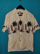 VTG Pacific Legend Hawaiian Shirt Large Yellow Surfboards Palm Trees USA Made